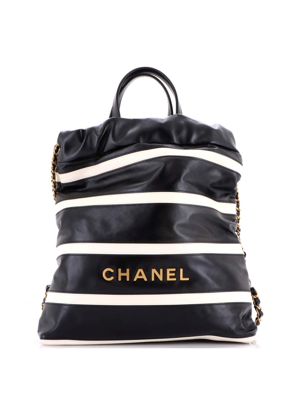Chanel 22 Chain Backpack Striped Shiny #256590C49B